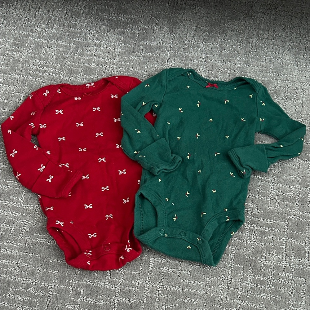 Carter's Red and Green Bow Print Bodysuits